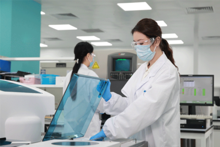 Scientist performing a lab task